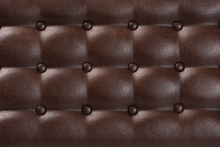 Walsh Mid-Century Modern Dark Brown Leather-Effect Polyester Fabric Upholstered and Walnut Brown Finished Wood Dining Bench