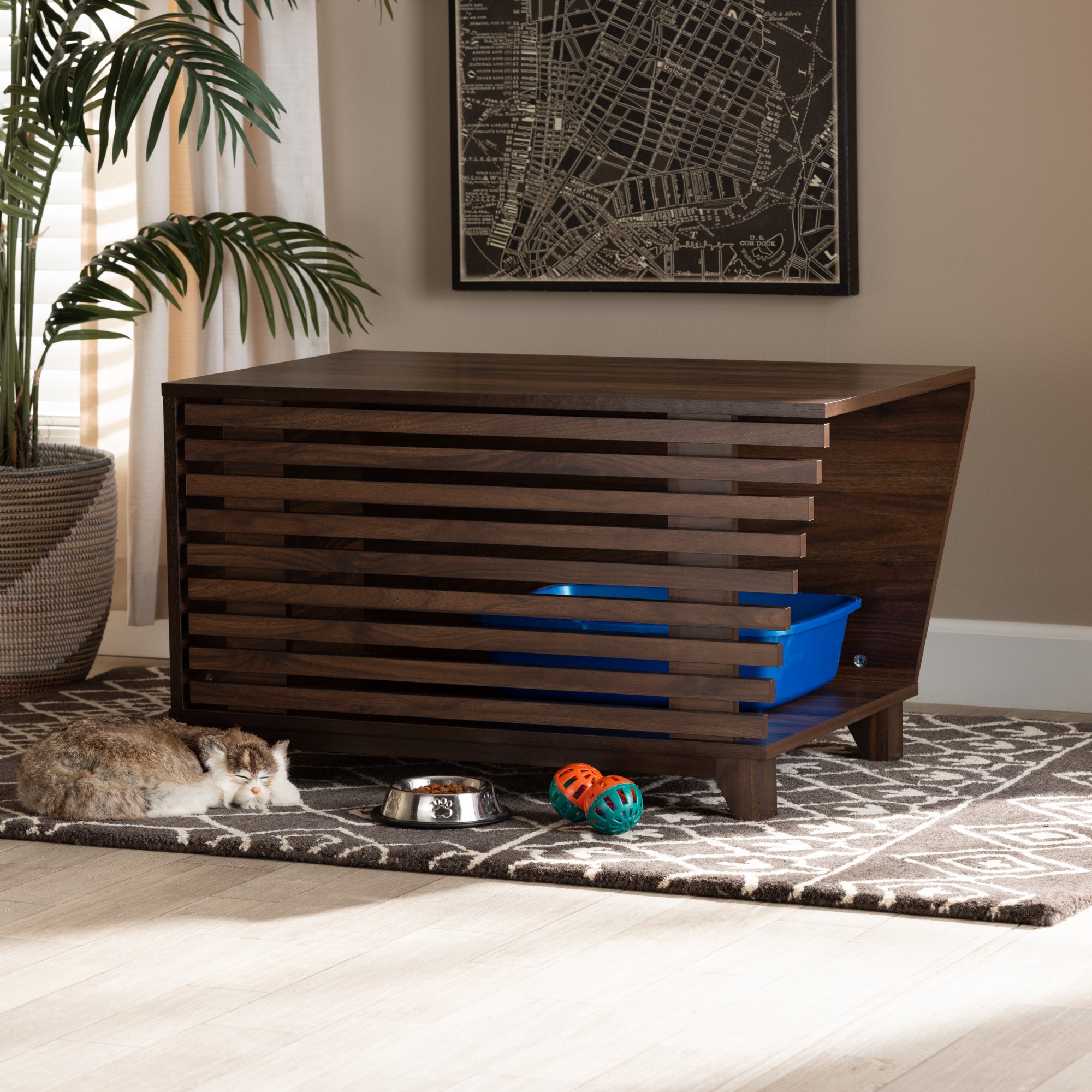 Eckhart Modern and Contemporary Walnut Brown Finished Wood Cat Litter Box Cover House