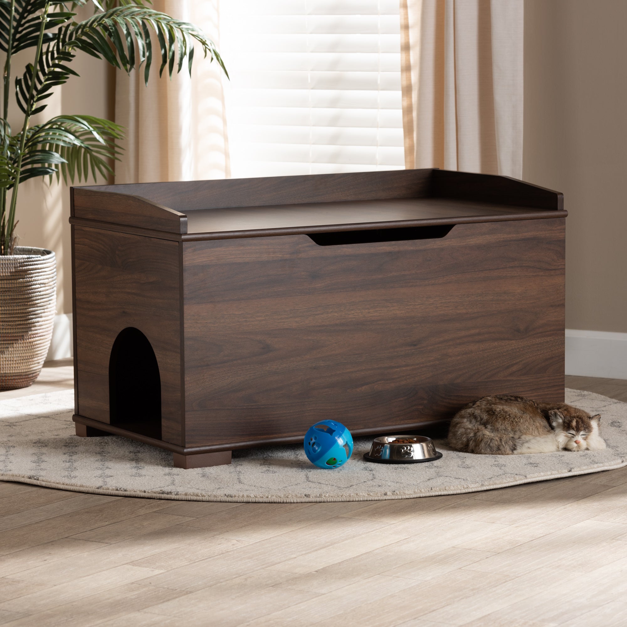 Mariam Modern and Contemporary Walnut Brown Finished Wood Cat Litter Box Cover House
