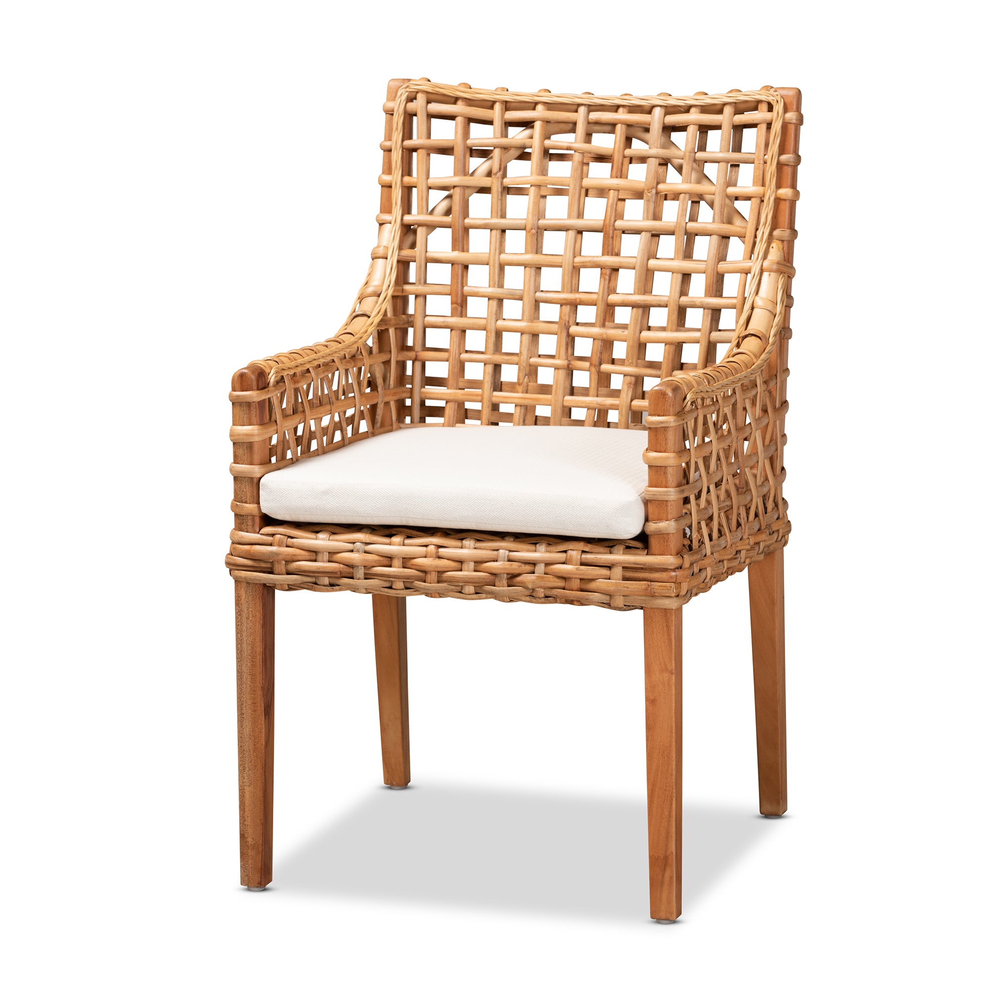 bali & pari Saoka Modern and Contemporary Natural Brown Finished Wood and Rattan Dining Chair