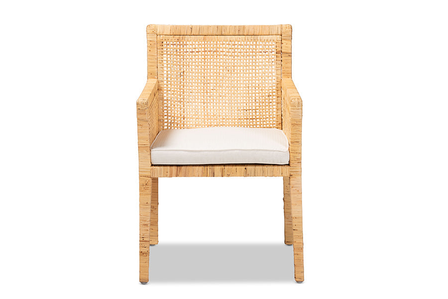 Karis Modern and Contemporary Natural Finished Wood and Rattan Dining Chair