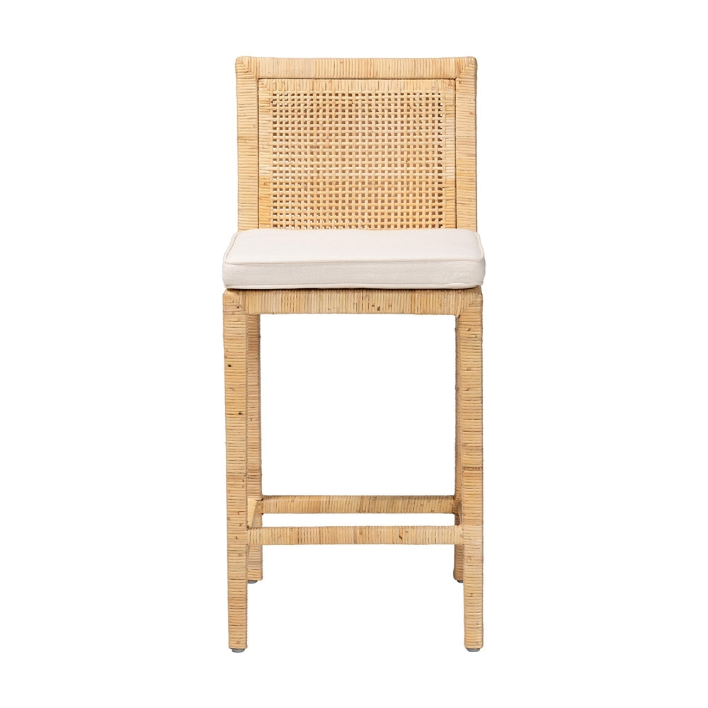 Sofia Modern and Contemporary Natural Finished Wood and Rattan Counter Stool