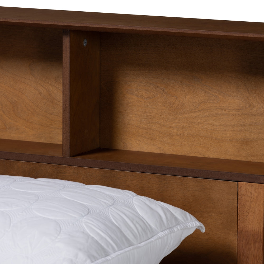 Bean Full Walnut Wood Bed – Sleek Platform Style & USB Charging