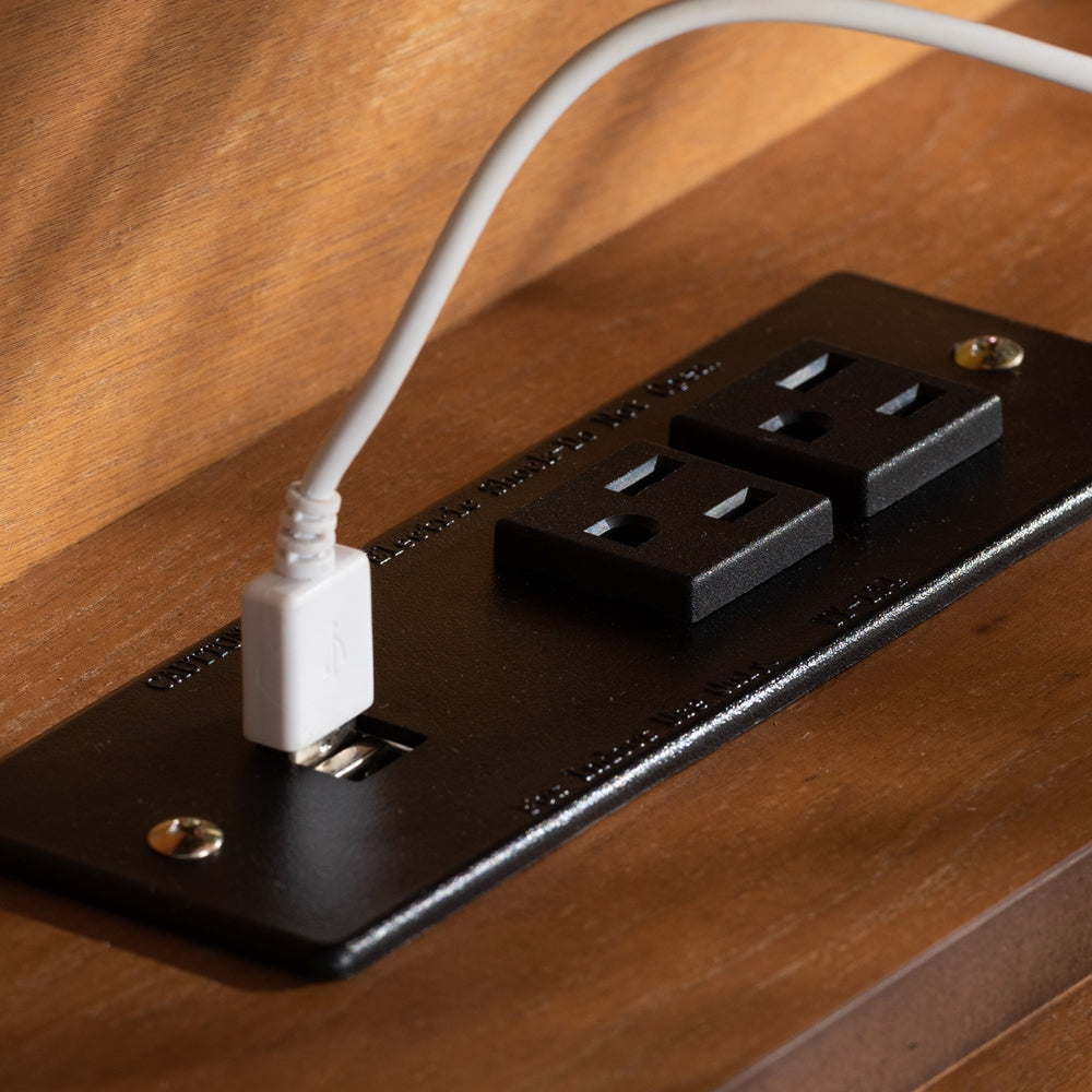 Bean Full Walnut Wood Bed – Sleek Platform Style & USB Charging