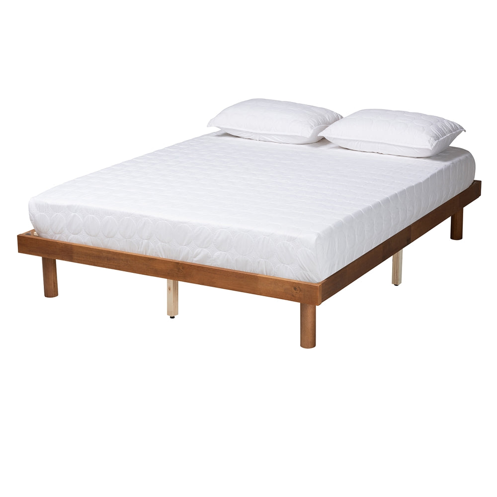 Becall Full Size Rubberwood Platform Bed Frame – Mid-Century Modern with Headboard Support