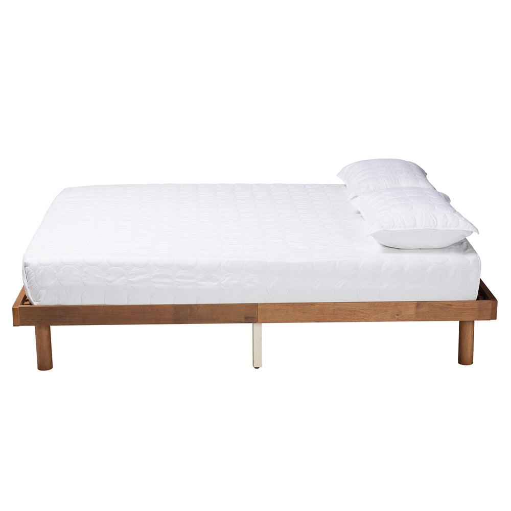 Becall Full Size Rubberwood Platform Bed Frame – Mid-Century Modern with Headboard Support