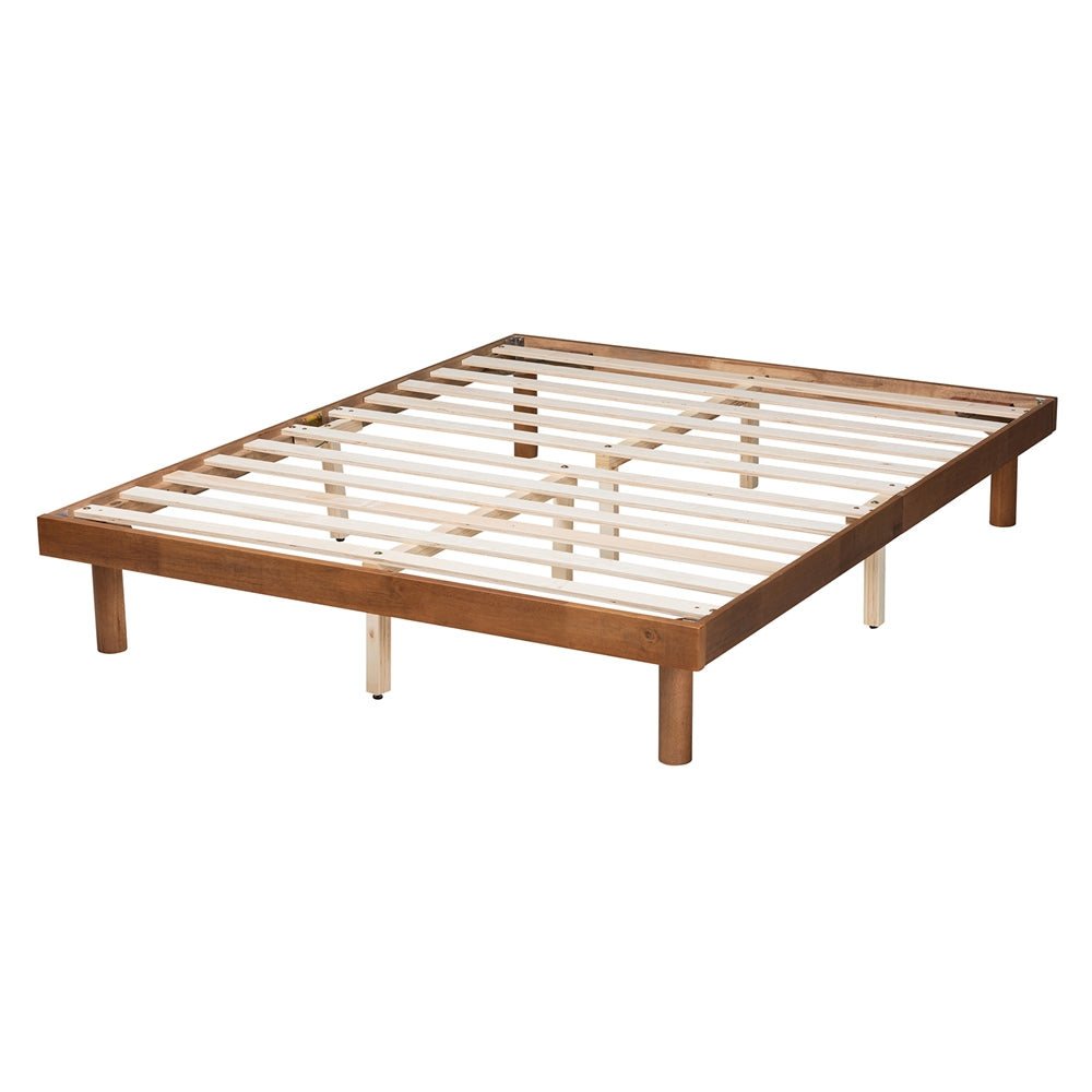 Becall Full Size Rubberwood Platform Bed Frame – Mid-Century Modern with Headboard Support