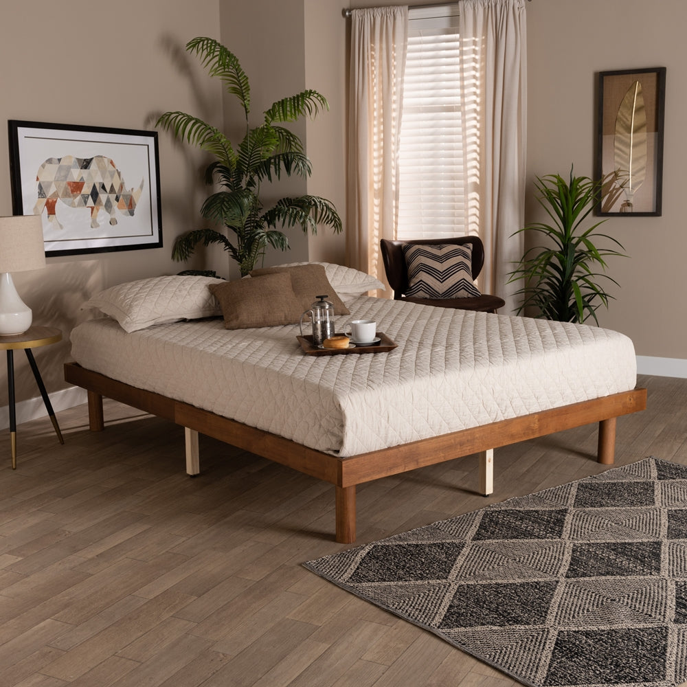 Becall Full Size Rubberwood Platform Bed Frame – Mid-Century Modern with Headboard Support