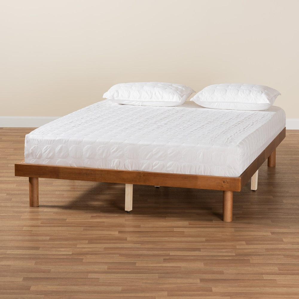 Becall Full Size Rubberwood Platform Bed Frame – Mid-Century Modern with Headboard Support