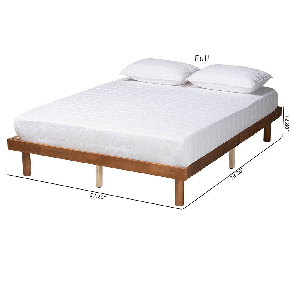 Becall Full Size Rubberwood Platform Bed Frame – Mid-Century Modern with Headboard Support