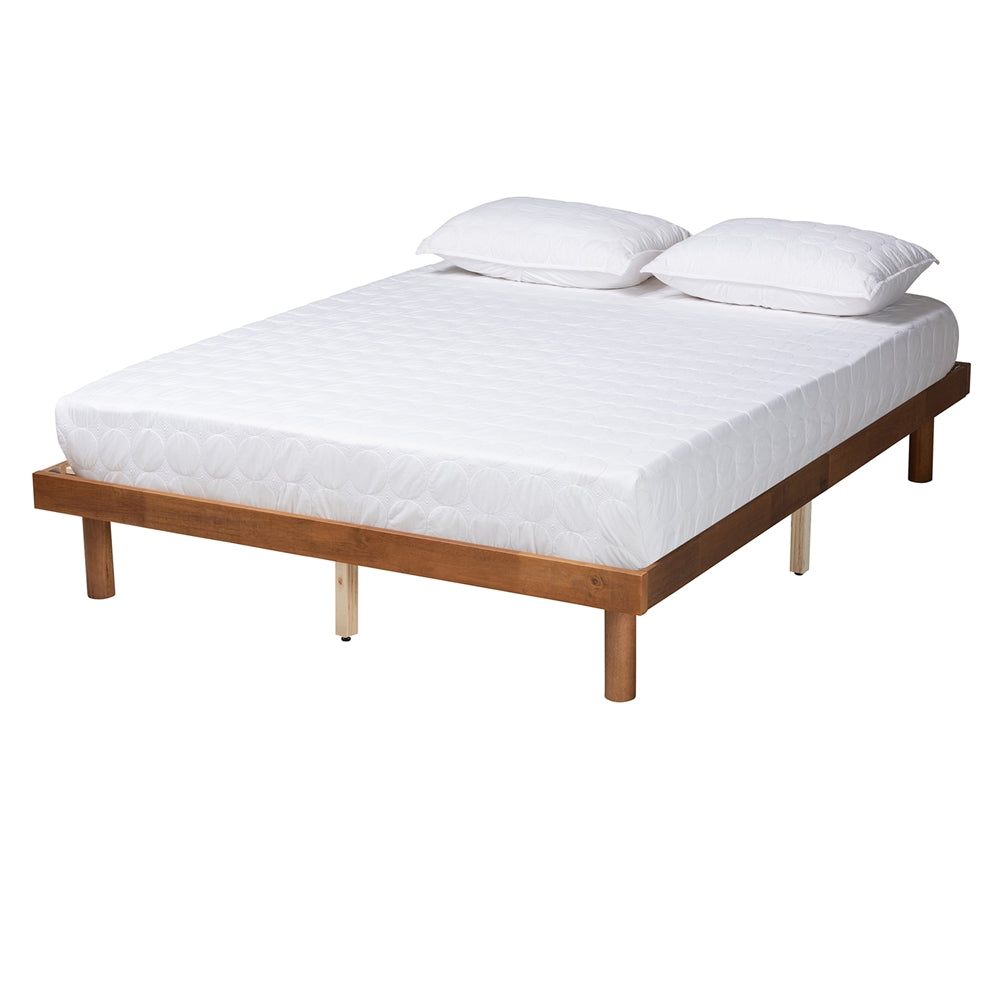 Theon King Walnut Wood Platform Bed – Mid-Century Modern Frame