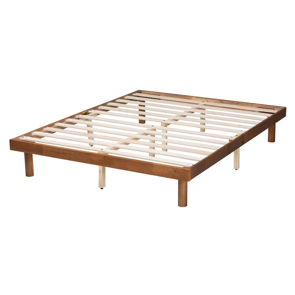 Theon King Walnut Wood Platform Bed – Mid-Century Modern Frame