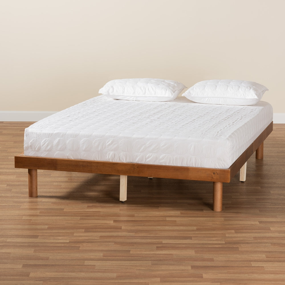 Theon King Walnut Wood Platform Bed – Mid-Century Modern Frame