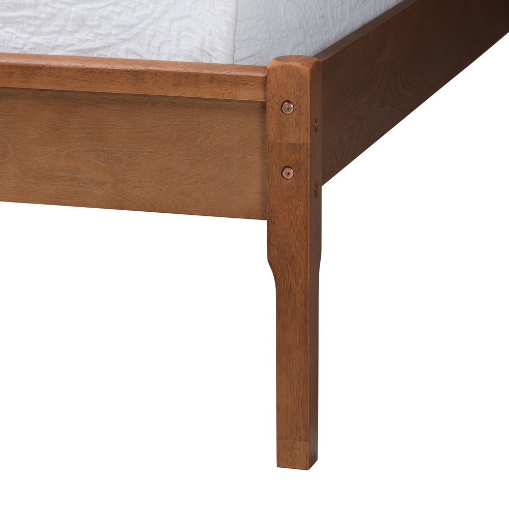 Jethro Queen Wood Platform Bed – Mid-Century Modern with Rattan Headboard