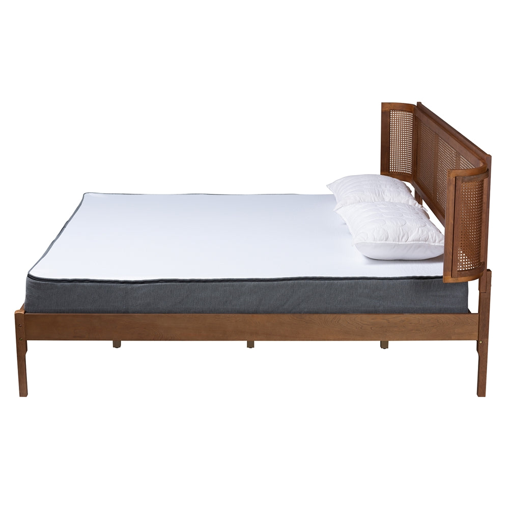 Niles King Wooden Bed – Modern Style with Slatted Rattan Headboard