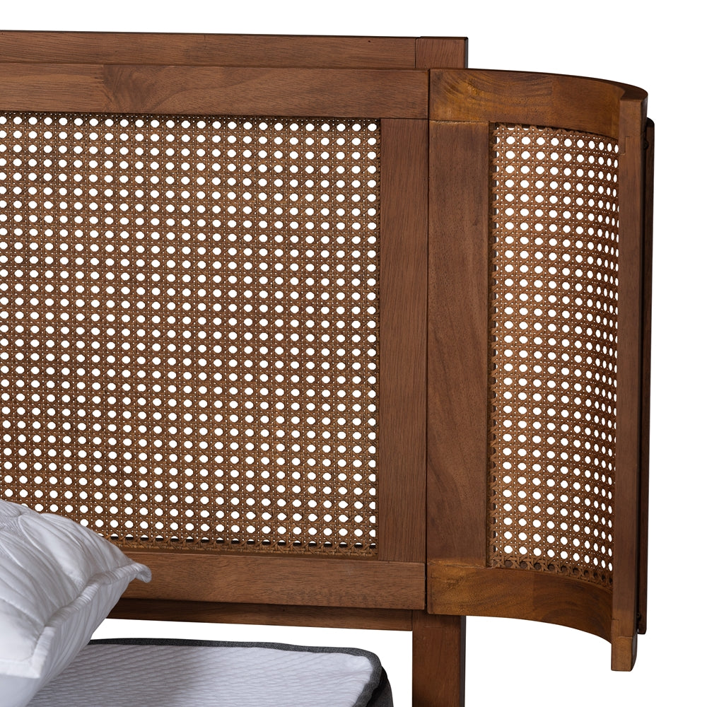 Niles King Wooden Bed – Modern Style with Slatted Rattan Headboard