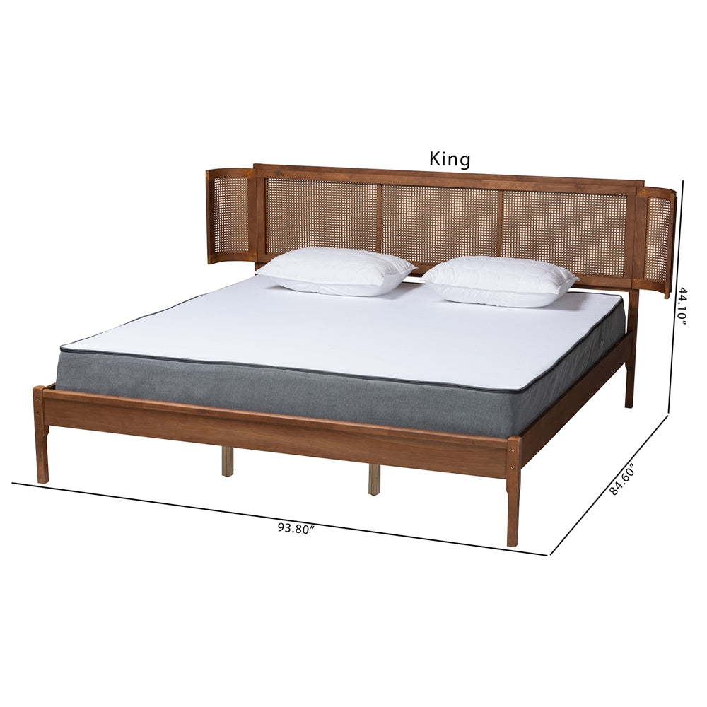 Niles King Wooden Bed – Modern Style with Slatted Rattan Headboard