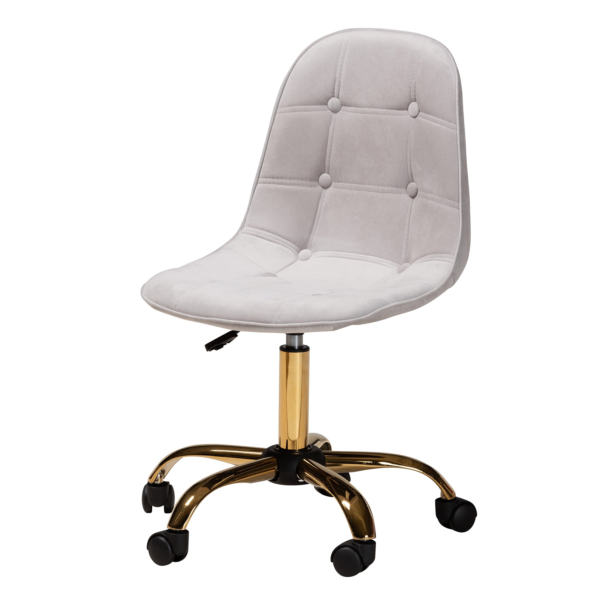 Baxton Studio Kabira Contemporary Glam and Luxe Grey Velvet Fabric and Gold Metal Swivel Office chair