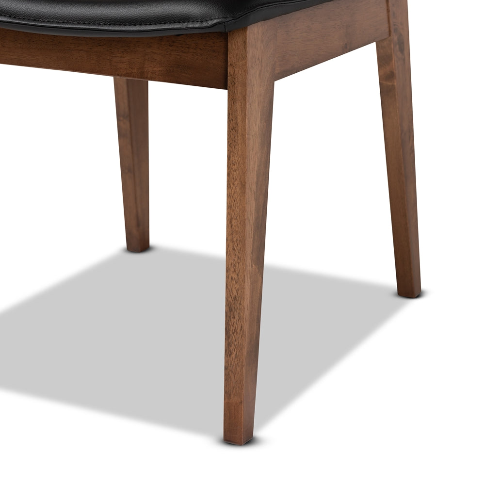 Afton Mid-Century Modern Black Faux Leather Upholstered and Walnut Brown Finished Wood 7-Piece Dining Set