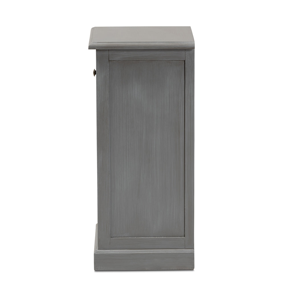 Sheldon Modern and Contemporary Vintage Grey Finished Wood and Synthetic Rattan 3-Drawer End Table