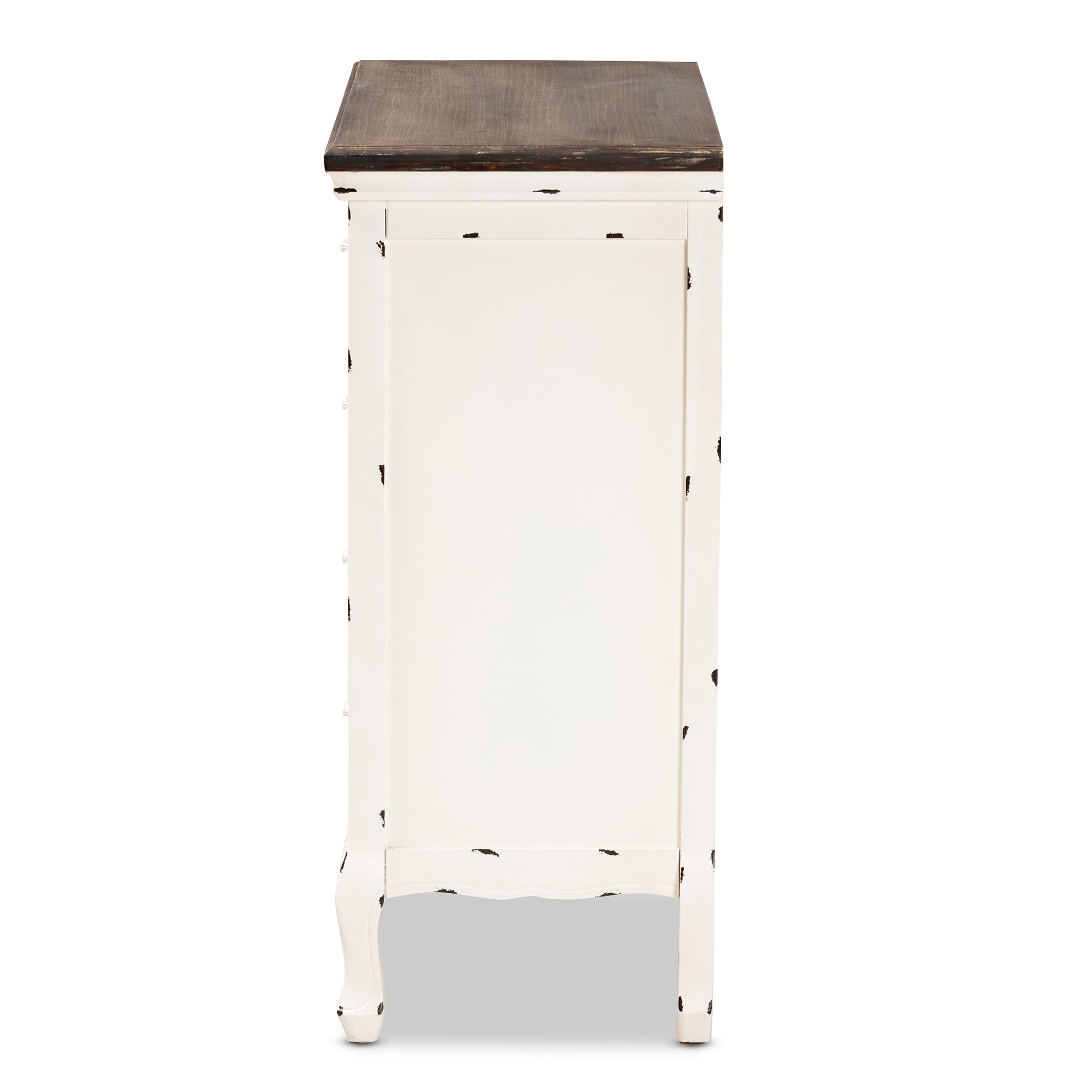 Levron Classic and Traditional Two-Tone Walnut Brown and Antique White Finished Wood 5-Drawer Storage Cabinet