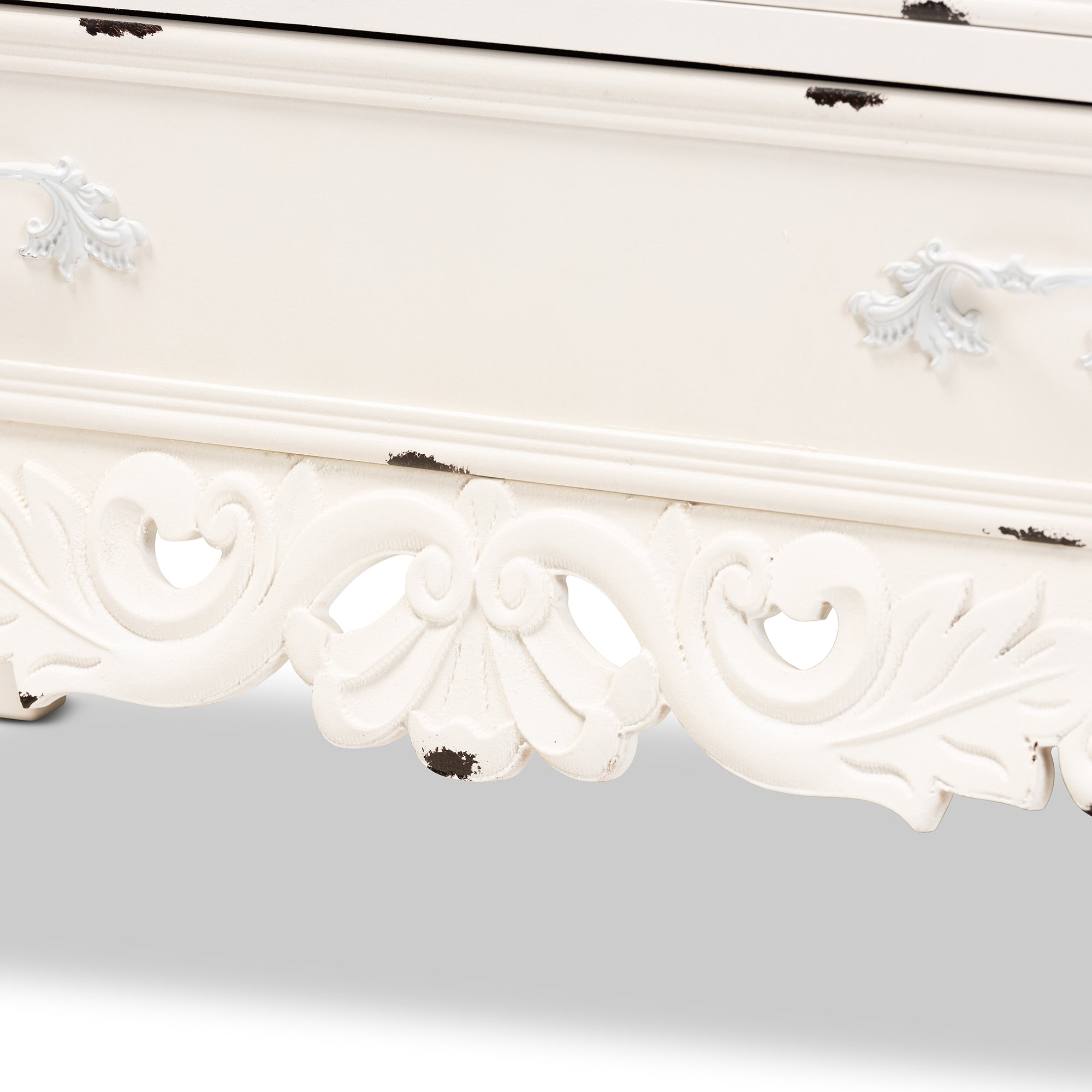 Levron Classic and Traditional Two-Tone Walnut Brown and Antique White Finished Wood 5-Drawer Storage Cabinet