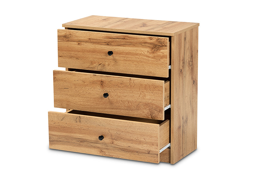 Decon Modern and Contemporary Oak Brown Finished Wood 3-Drawer Storage Chest