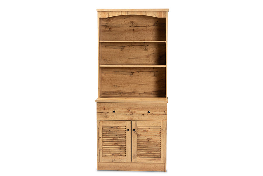 Agni Modern and Contemporary Oak Brown Finished Wood Buffet and Hutch Kitchen Cabinet