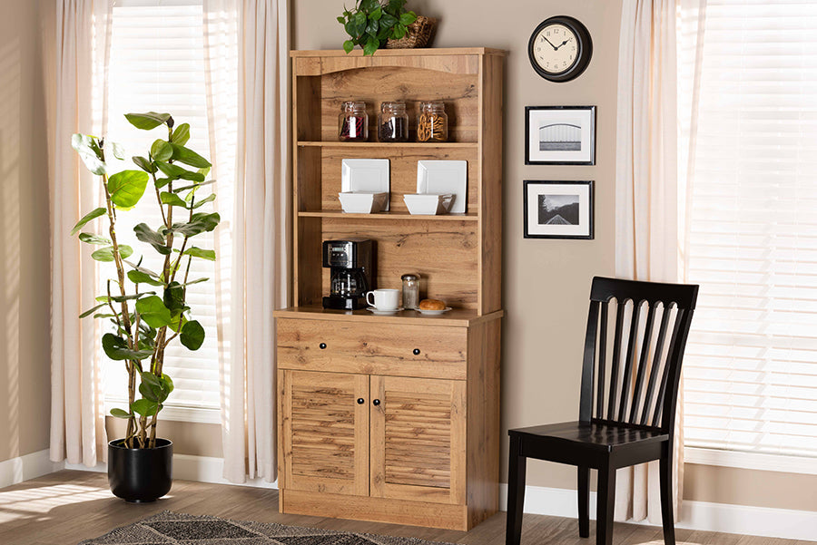 Agni Modern and Contemporary Oak Brown Finished Wood Buffet and Hutch Kitchen Cabinet