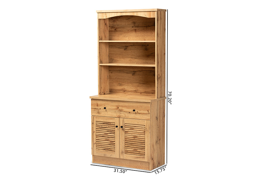 Agni Modern and Contemporary Oak Brown Finished Wood Buffet and Hutch Kitchen Cabinet