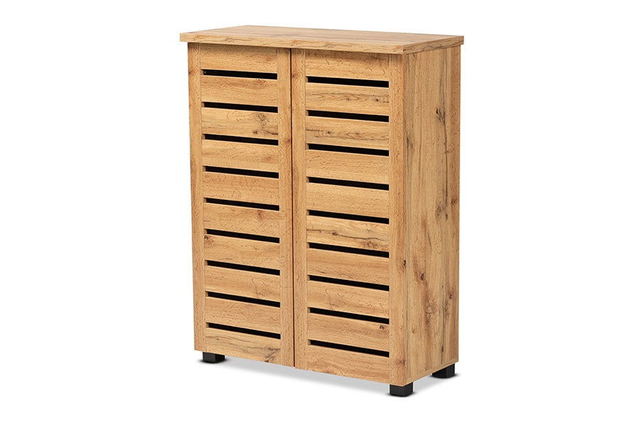 Adalwin Modern and Contemporary Oak Brown Finished Wood 2-Door Shoe Storage Cabinet
