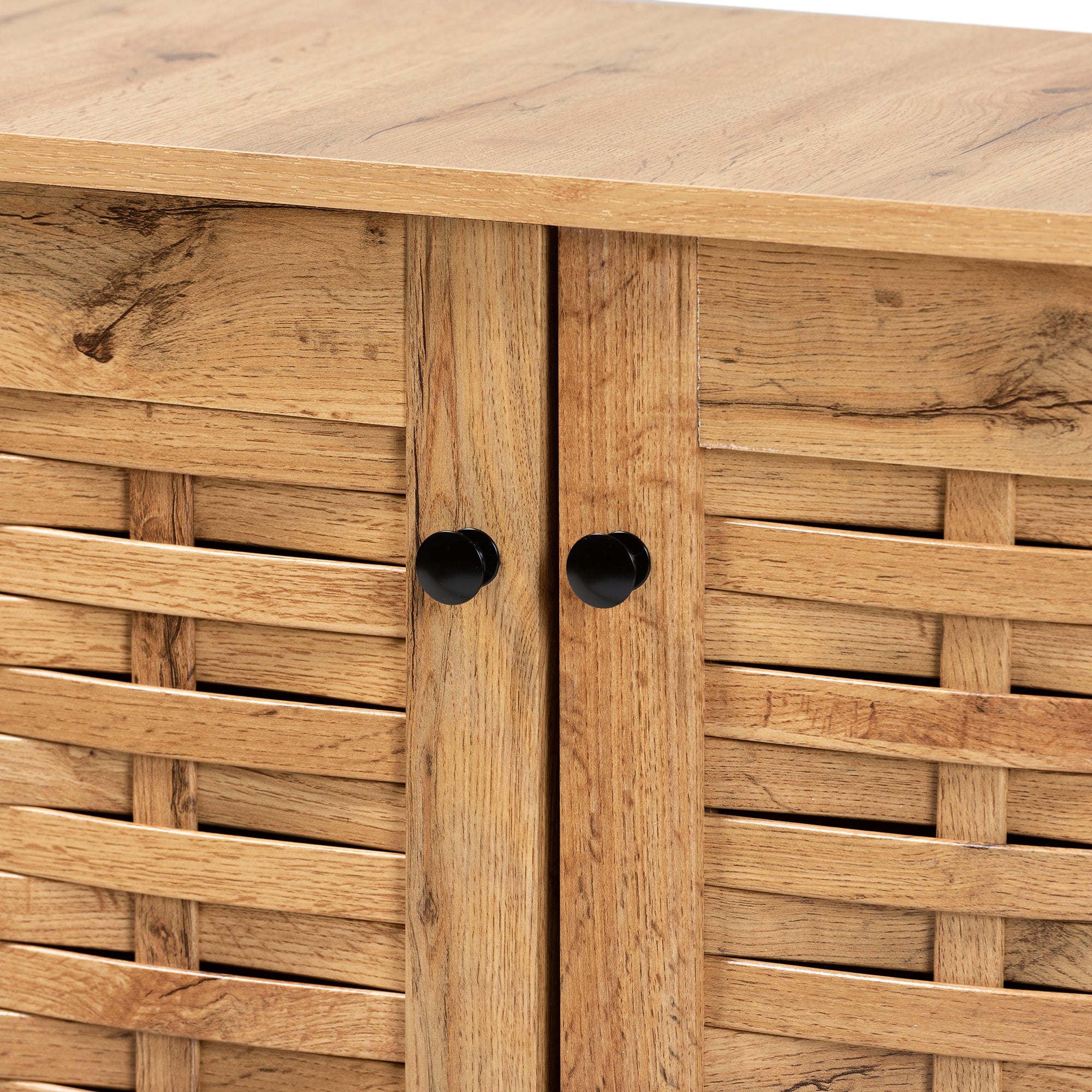 Winda Modern and Contemporary Oak Brown Finished Wood 2-Door Shoe Cabinet