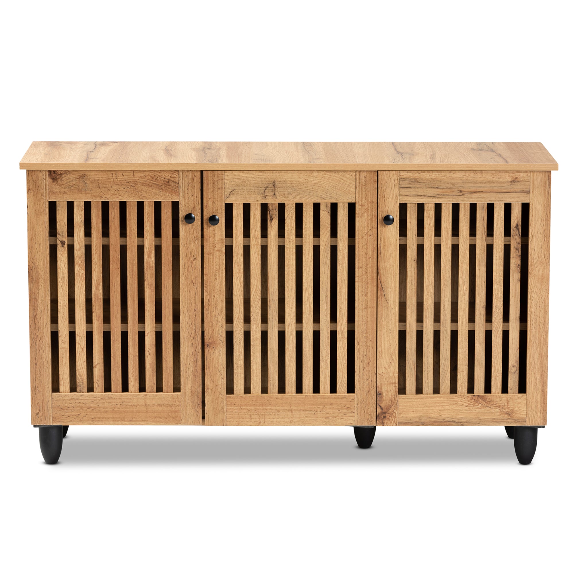 Fernanda Modern and Contemporary Oak Brown Finished Wood 3-Door Shoe Cabinet