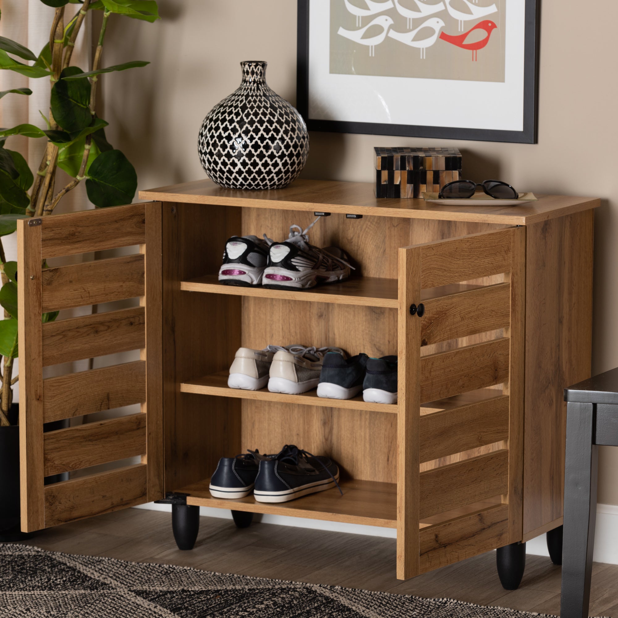 Gisela Modern and Contemporary Oak Brown Finished Wood 2-Door Shoe Storage Cabinet