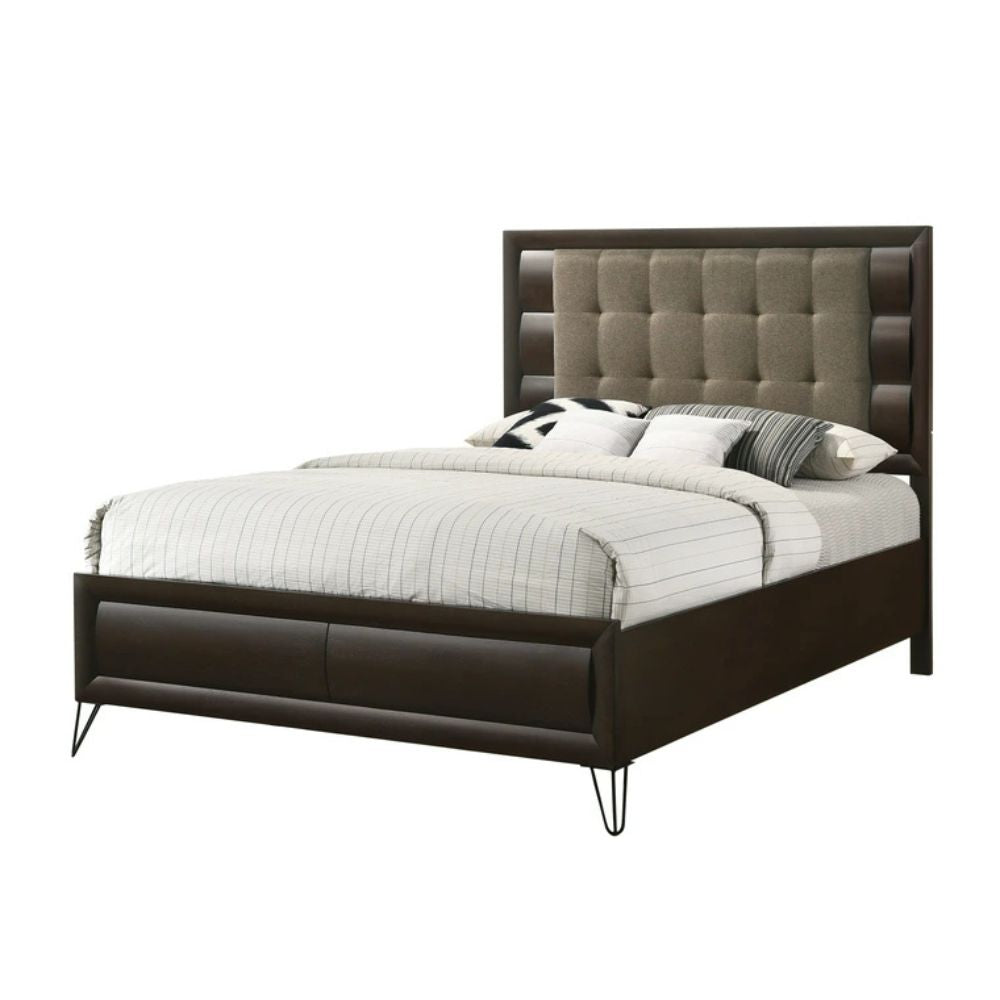 Zora Tablita King Size Dark Merlot Fabric Upholstered Bed – Modern Tufted Headboard