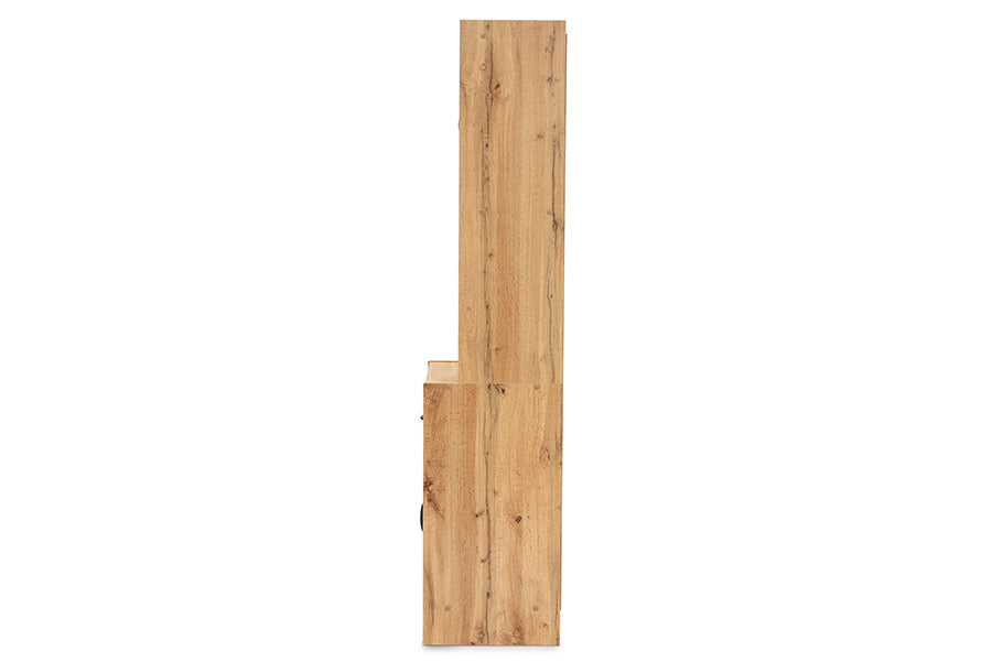 Laurana Modern and Contemporary Oak Brown Finished Wood Kitchen Cabinet and Hutch