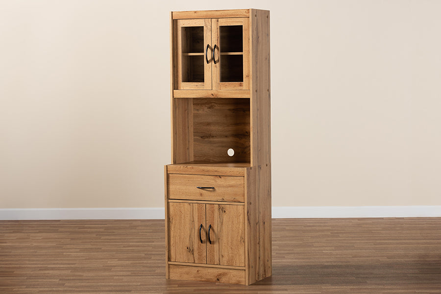 Laurana Modern and Contemporary Oak Brown Finished Wood Kitchen Cabinet and Hutch
