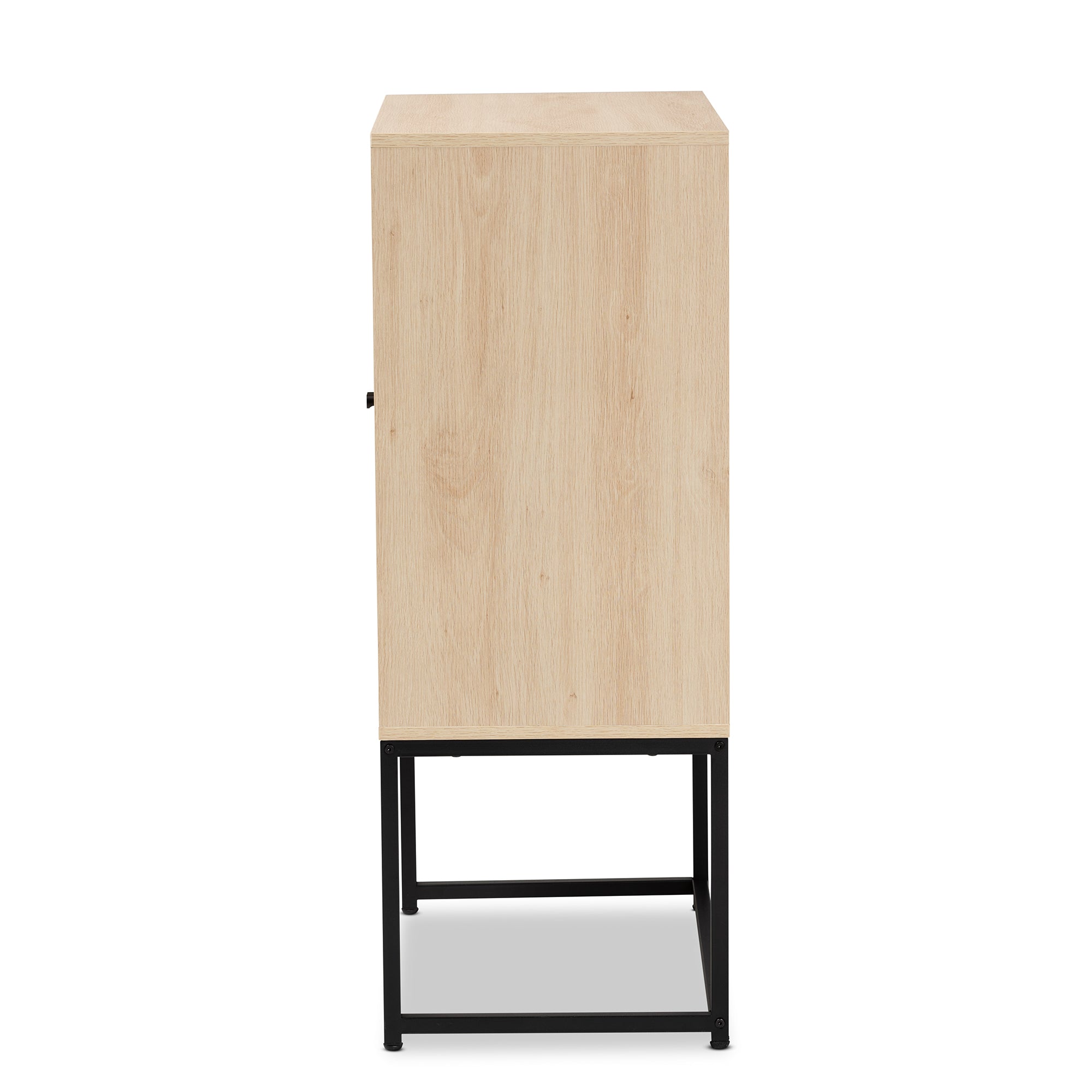 Ardon Bohemian Light Brown Finished Wood and Black Metal 2-Door Storage Cabinet with Natural Rattan