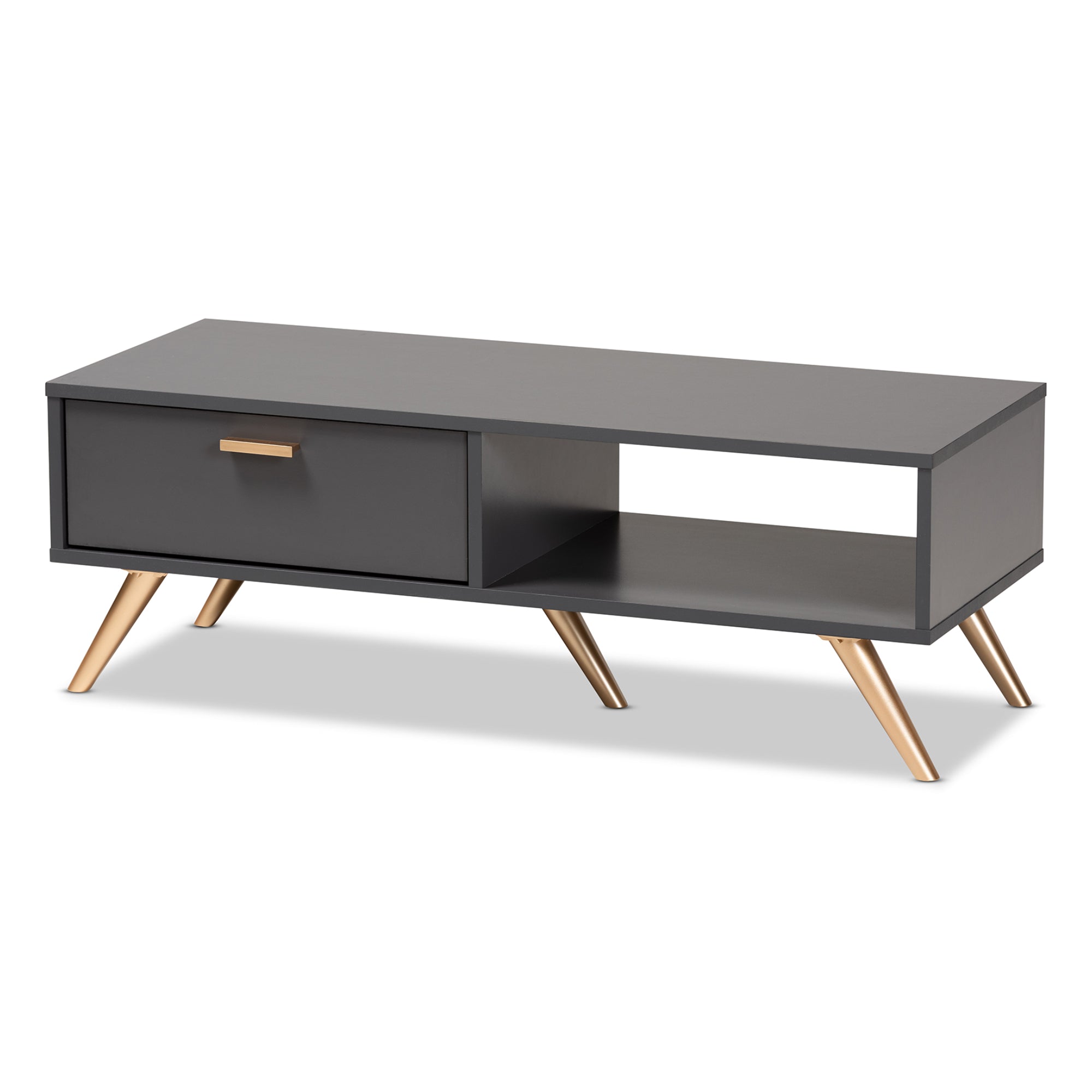 Baxton Studio Kelson Modern and Contemporary Dark Grey and Gold Finished Wood Coffee Table