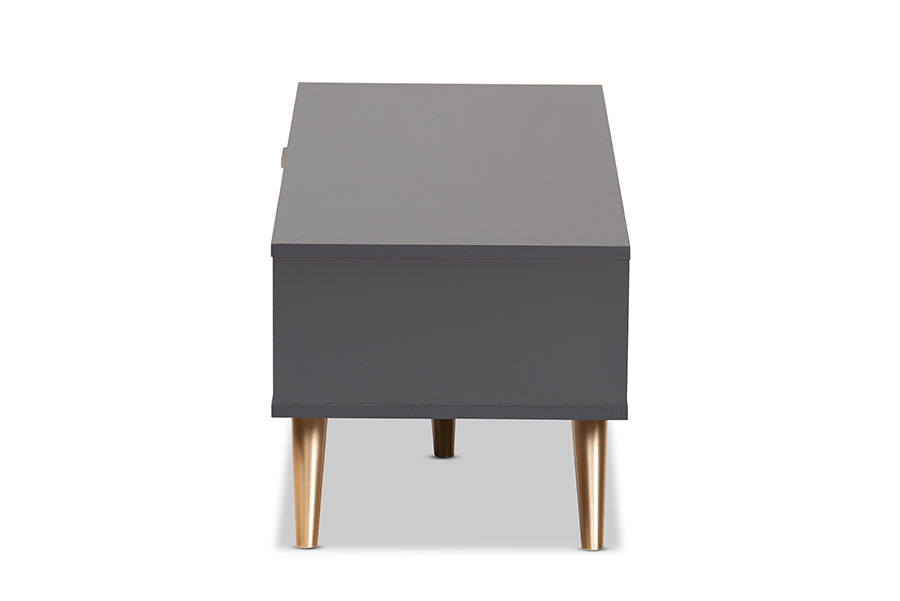 Kelson Modern and Contemporary Dark Grey and Gold Finished Wood Coffee Table
