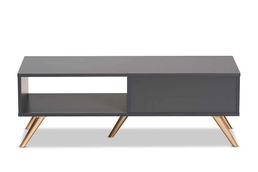 Kelson Modern and Contemporary Dark Grey and Gold Finished Wood Coffee Table