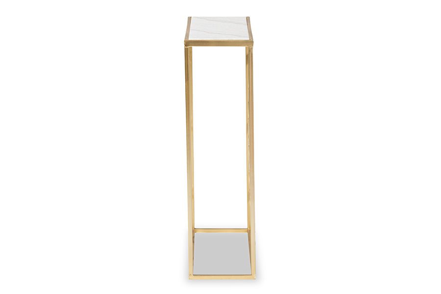 Calanthe Modern and Contemporary Gold Finished Metal Console Table with Marble Tabletop