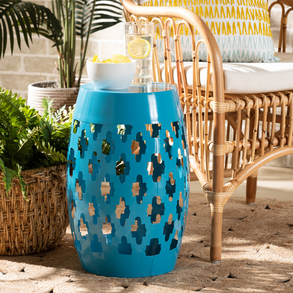 Branson Modern and Contemporary Blue Finished Metal Outdoor Side Table