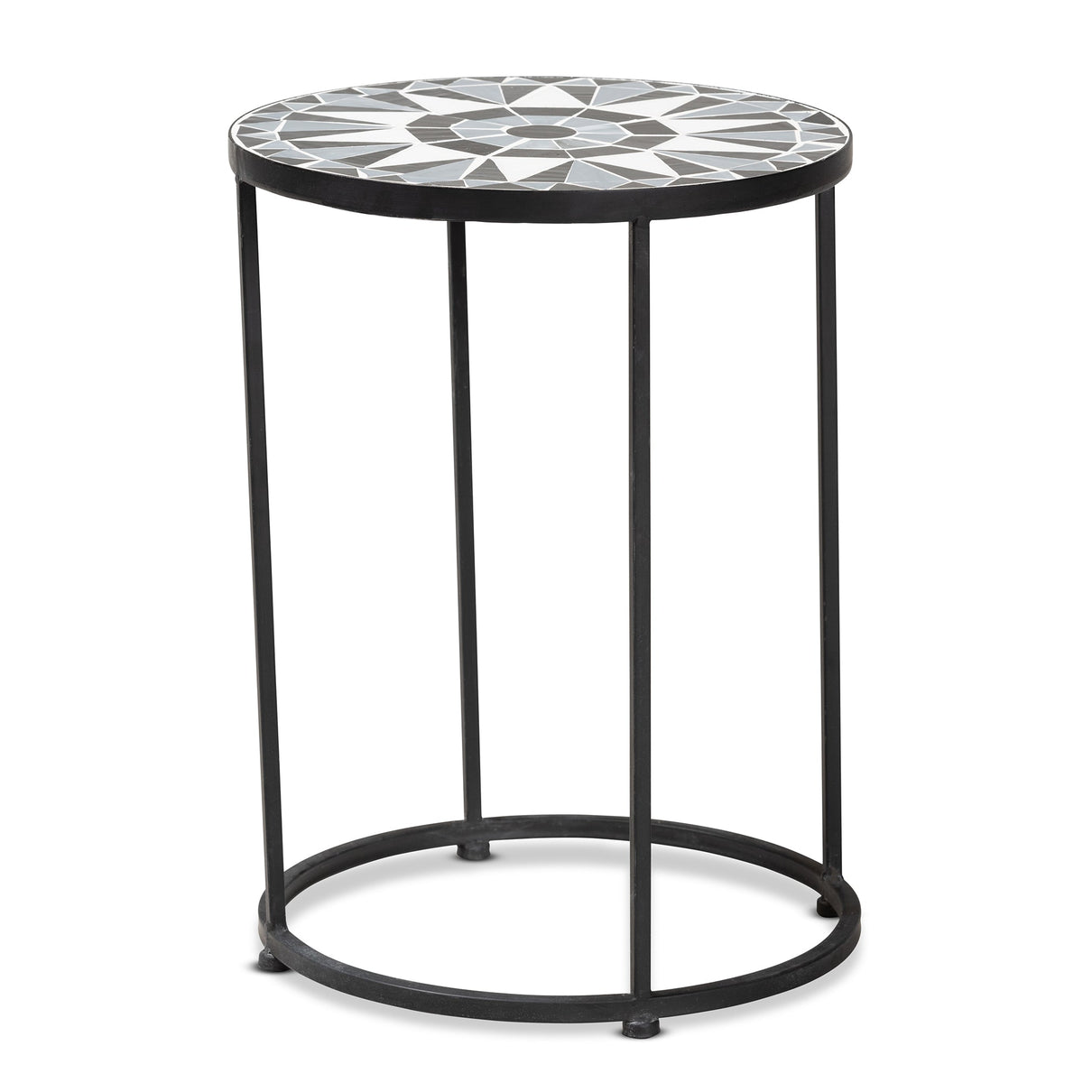 Kaden Modern and Contemporary Multi-Colored Glass and Black Metal Outdoor Side Table