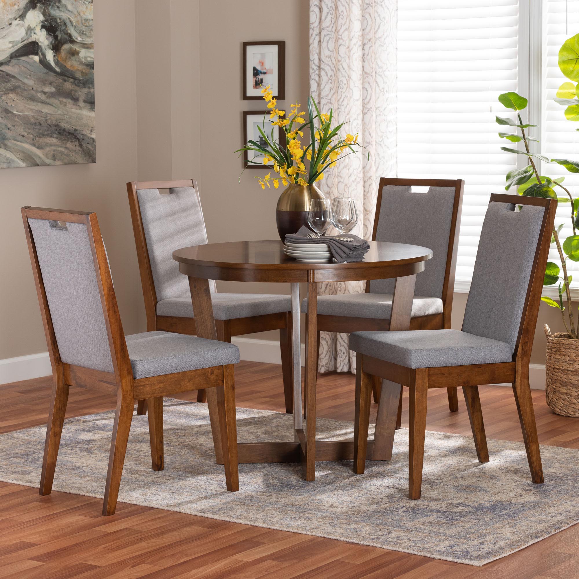 Ana Modern Grey and Walnut Brown Wood 5-Piece Dining Set