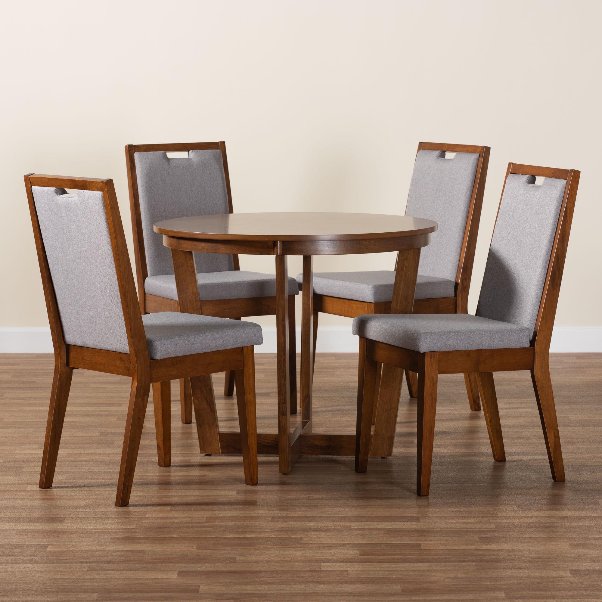 Ana Modern Grey and Walnut Brown Wood 5-Piece Dining Set