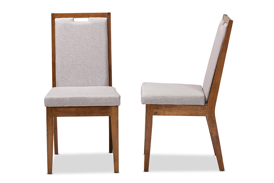Octavia Modern and Contemporary Grey Fabric Upholstered and Walnut Brown Finished Wood 2-Piece Dining Chair Set