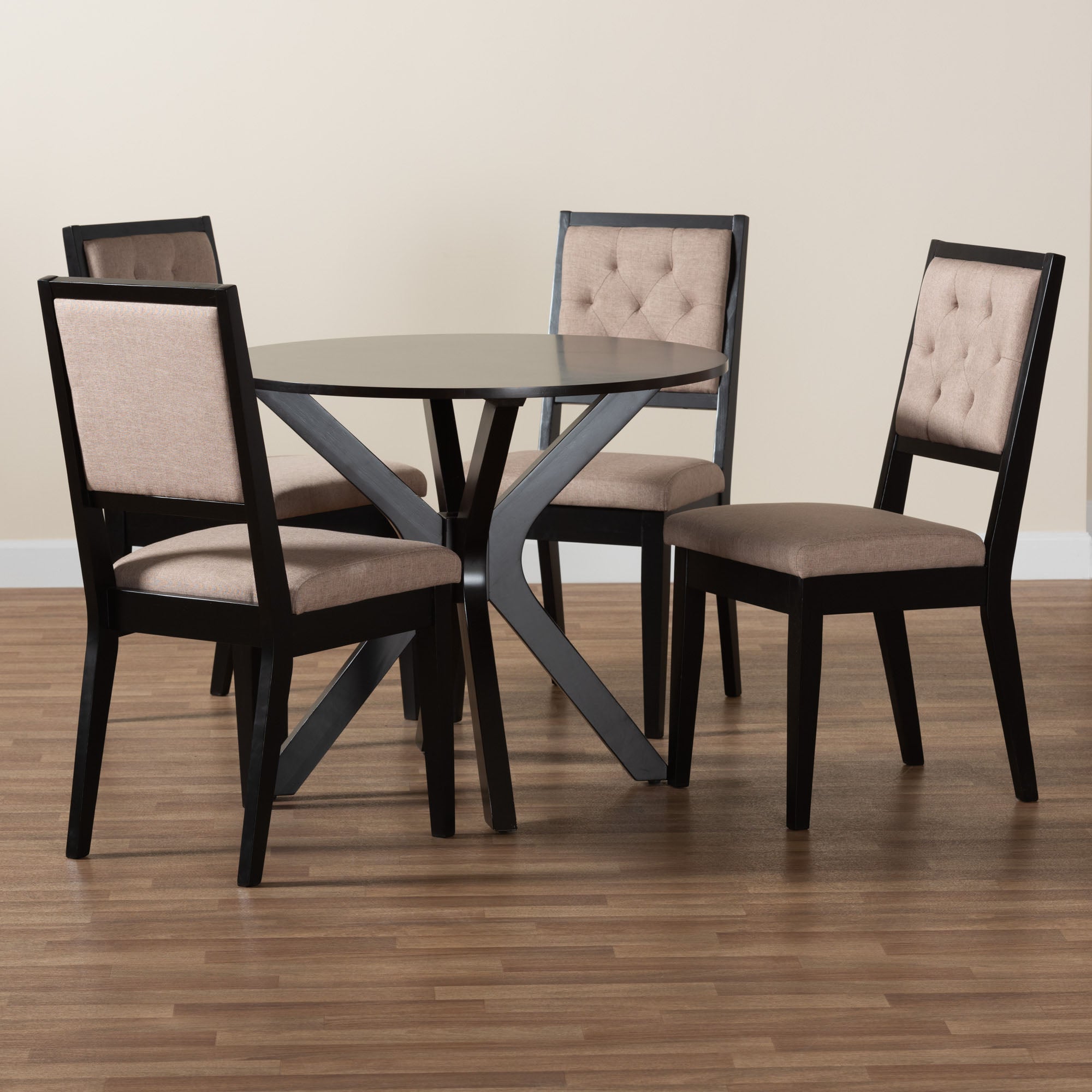 Mana Modern Sand Fabric and Dark Brown Finished Wood 5-Piece Dining Set