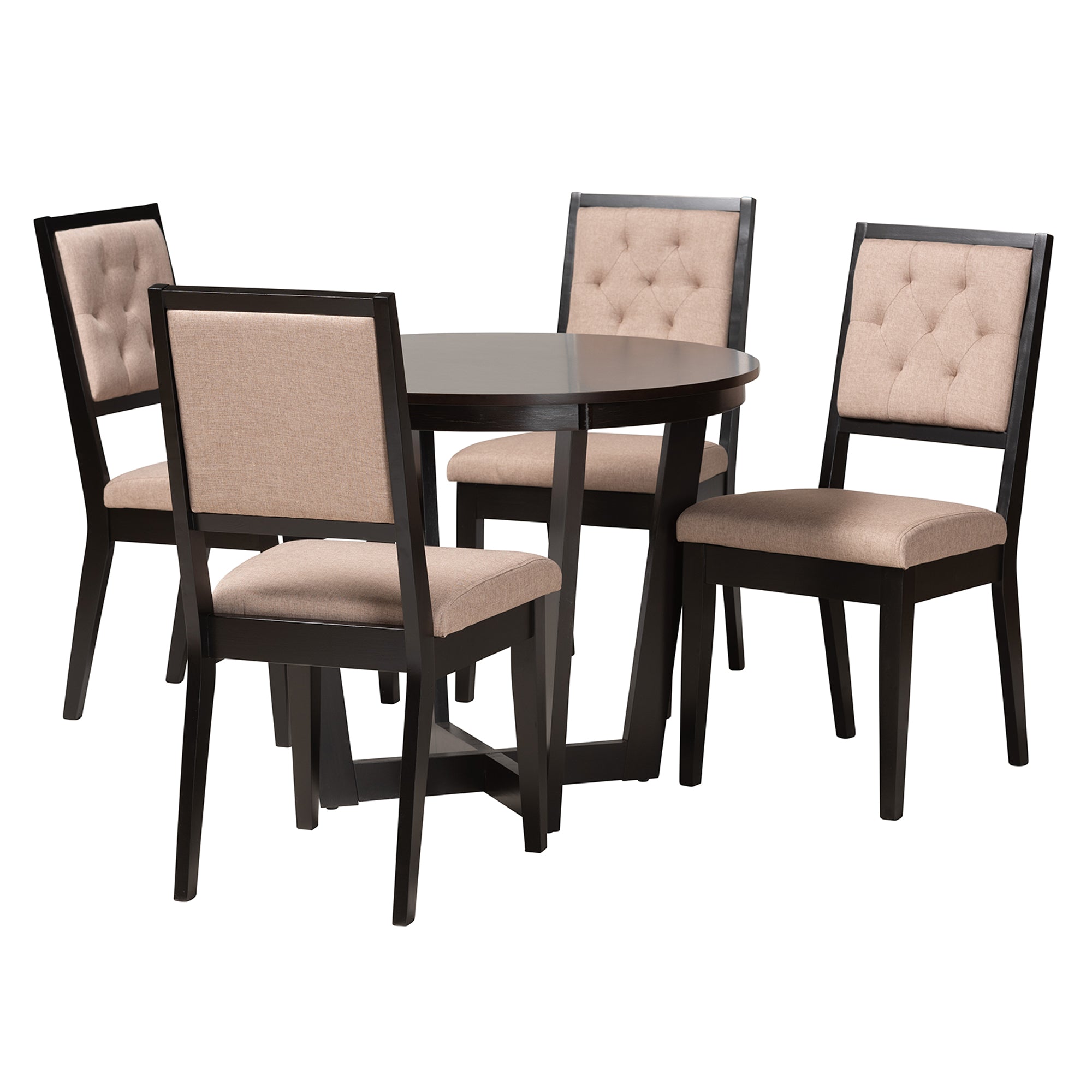 Baxton Studio Kala Modern Beige Fabric and Dark Brown Finished Wood 5-Piece Dining Set