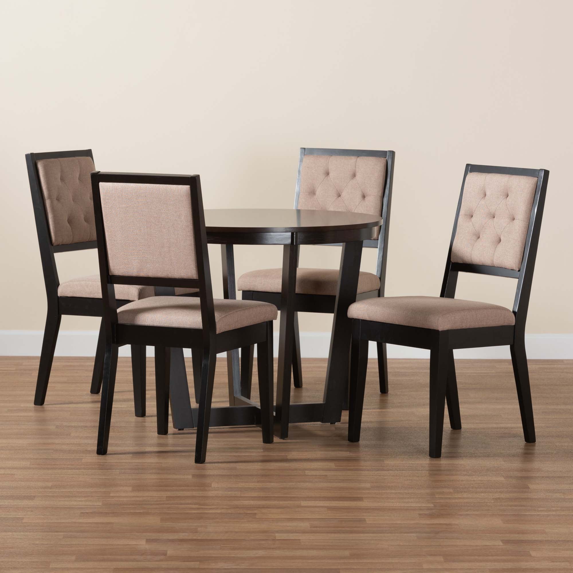 Kala Modern Beige Fabric and Dark Brown Finished Wood 5-Piece Dining Set